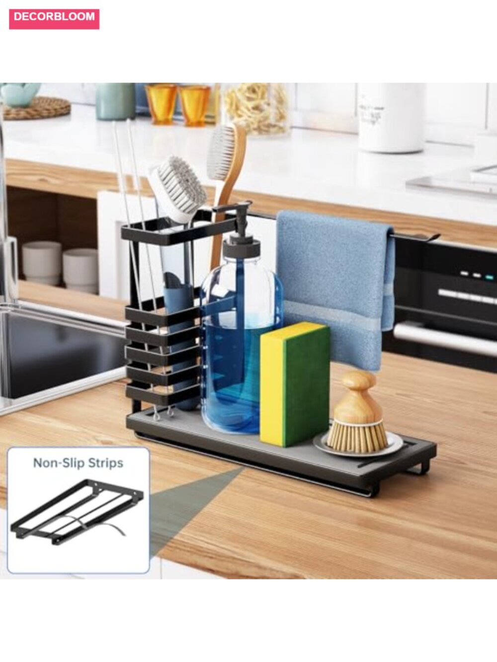 Stainless Steel Kitchen Sink Caddy with Diatomaceous Earth Base and Brush Holder - Picture 5 of 6